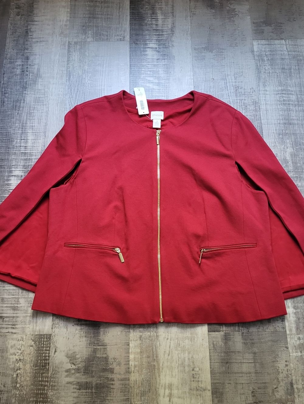 Chico’s Ponte Cape Jacket Size 3 US XL 16-18 Red Gold Zip Cape Blazer NWT Red